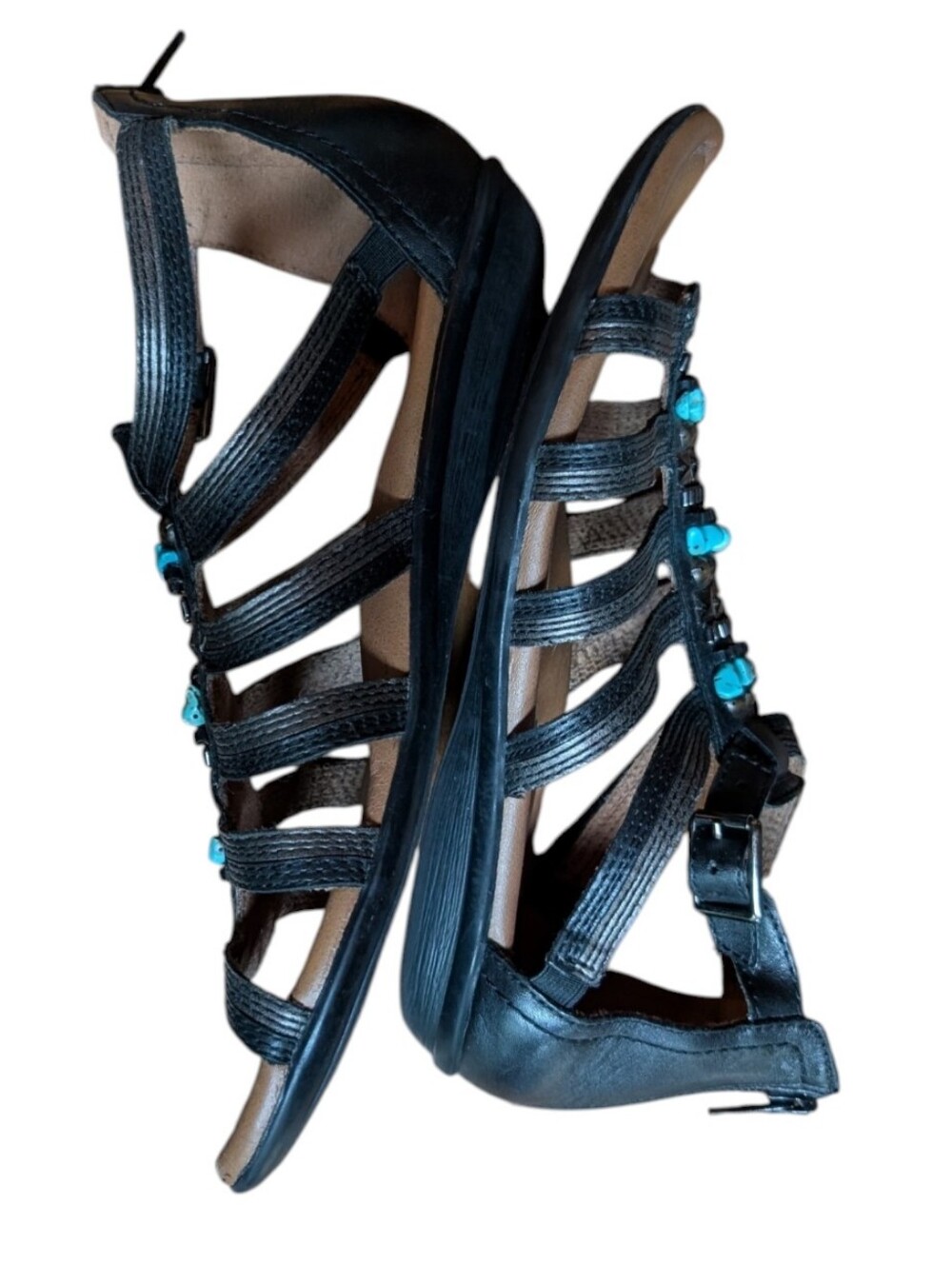 Rockport Cobb Hill "Zion" Black Leather Gladiator Flat Sandals - Picture 3 of 8
